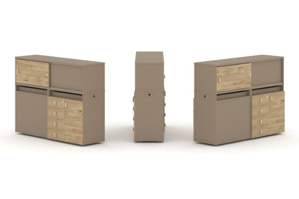 Estetica Набор №18. Тумба двойная+низкая надставка ES.NB.2N-18 Латте/Тиквуд Светлый 1500*410*1135