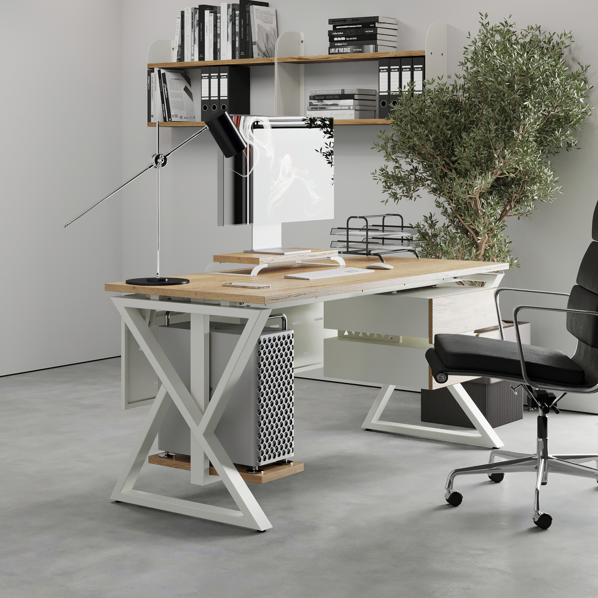 Стол офисный Kobor W-100/60 white/natural