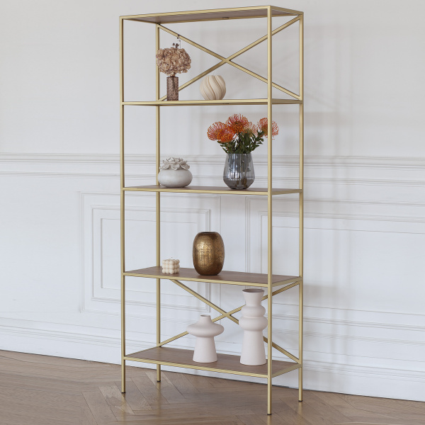 Стеллаж KARIN-800, золотой, ЛДСП Робиния, 80x30x175 Стеллаж KARIN-800, золотой, ЛДСП Робиния, 80x30x175