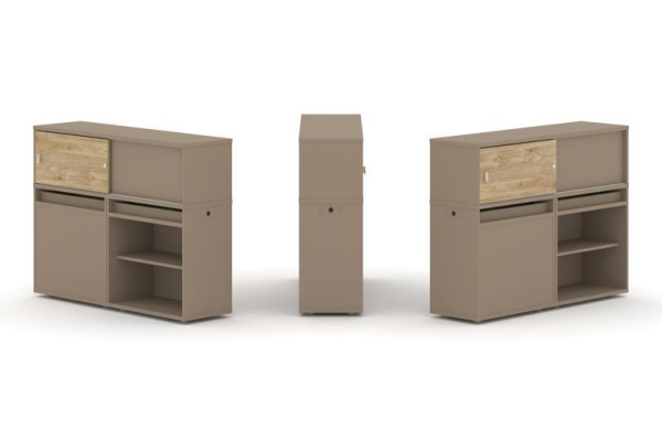 Estetica Набор №14. Тумба двойная+низкая надставка ES.NB.2N-14 Латте/Тиквуд Светлый 1500*410*1135