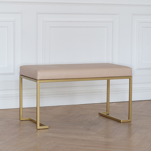 Банкетка OMEGA MINI, золотая, экокожа Light Beige, 85x40x45