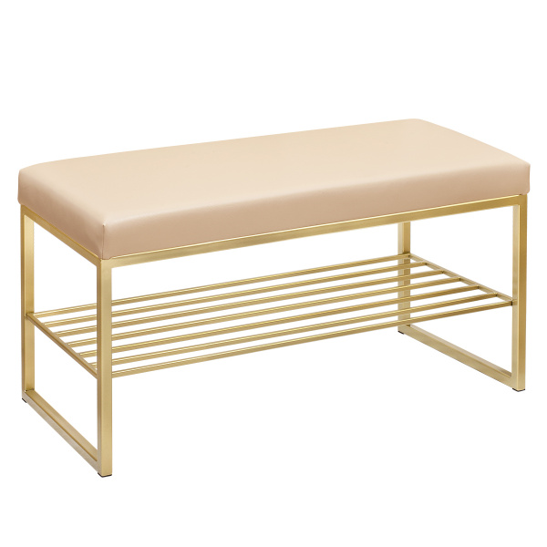 Банкетка RUBY MINI, золотой, экокожа Light Beige, 85x40x45