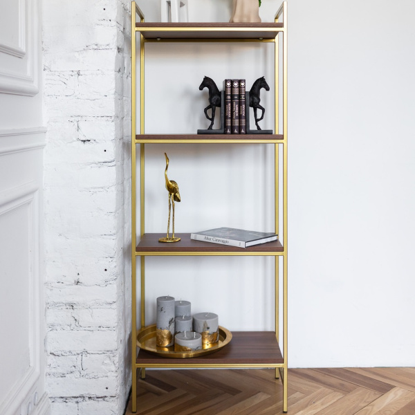 Стеллаж ALTO, золотой, ЛДСП Орех 55x30x145 Стеллаж ALTO, золотой, ЛДСП Орех 55x30x145