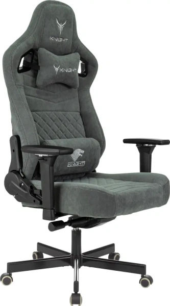 Кресло игровое Knight Hunter серый Alfa 44 иск.замша крестов. металл