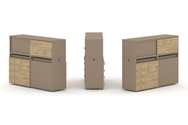 Estetica Набор №17. Тумба двойная+низкая надставка ES.NB.2N-17 Латте/Тиквуд Светлый 1500*410*1135