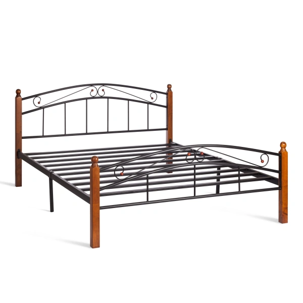 Кровать AT-8077 дерево гевея/металл, 160x200 см (Queen bed), красный дуб/черный Кровать AT-8077 дерево гевея/металл, 160x200 см (Queen bed), красный дуб/черный