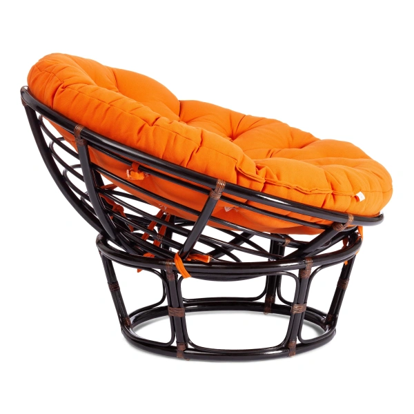 Кресло PAPASAN/ПАПАСАН 23/01 W /с подушкой/ диаметр подушки 122 см, 115х101х104 см, Antique brown (античный черно-коричневый), ткань Оранжевый,