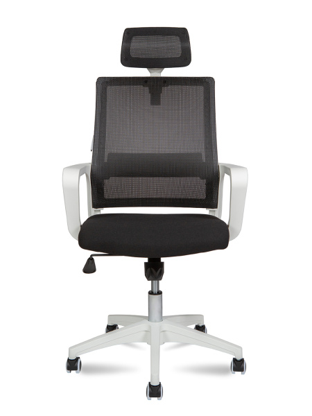 Кресло офисное / Бит / белый пластик / черная сетка / черная ткань