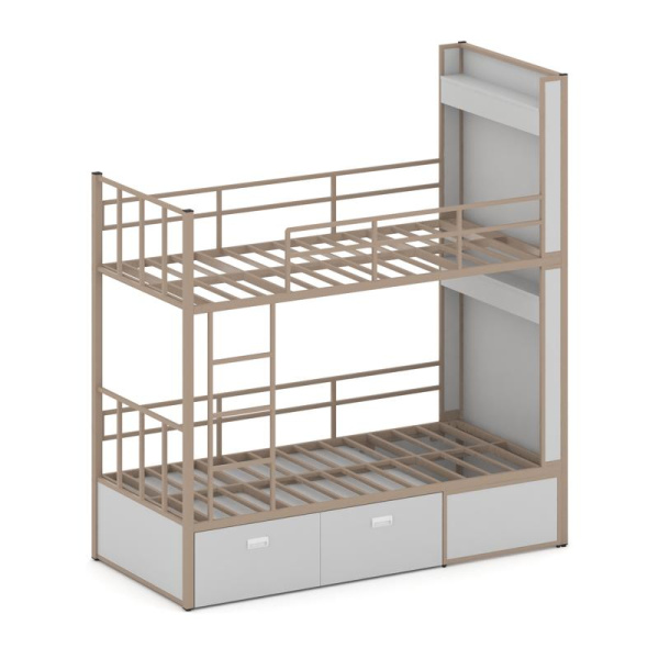 Overnight Кровать 2-х ярусная ON.K2-001 Серый/Металл Латте 2075*950*2260 Overnight Кровать 2-х ярусная ON.K2-001 Серый/Металл Латте 2075*950*2260