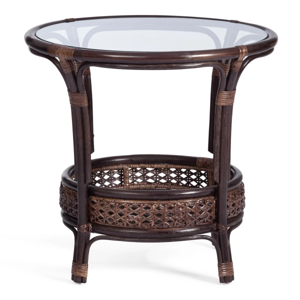 Комплект PELANGI 02/15 ( стол со стеклом + 4 кресла ) [с подушками] ротанг, кресло 65х65х77см, стол диаметр 64х61см, walnut (грецкий орех)