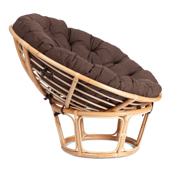 Кресло PAPASAN ECO/ПАПАСАН ЭКО P115-1/SP STD /c подушкой, ремешками/ диаметр подушки 125 см, 115x101x92 см, Natural (натуральный), ткань Коричневый, 3М7-147