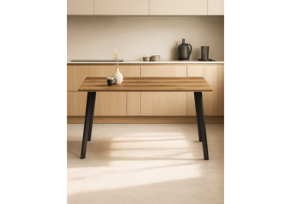 Стол деревянный Тринити Лофт 120 25 мм дуб делано темный / черный матовый