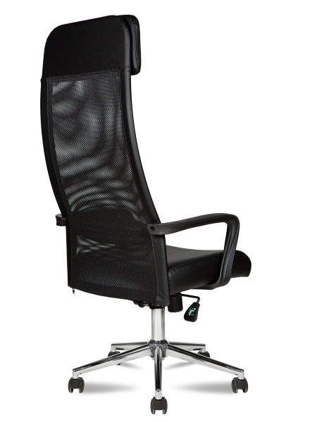 Кресло офисное для руководителя МГ 17 хром паук спинка сетка черная / сиденье экокожа черная