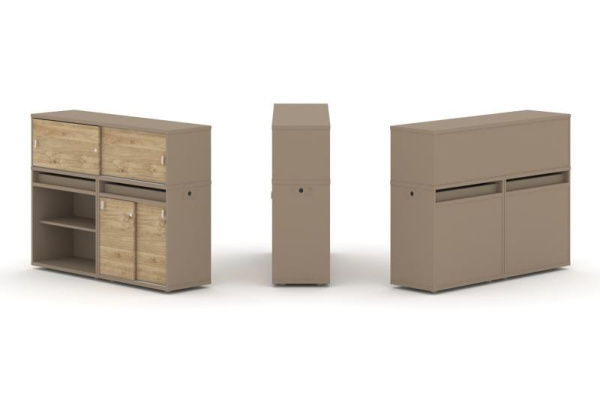 Estetica Набор №10. Тумба двойная+низкая надставка ES.NB.2N-10 Латте/Тиквуд Светлый 1500*410*1135