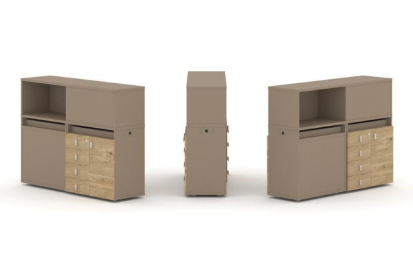 Estetica Набор №16. Тумба двойная+низкая надставка ES.NB.2N-16 Латте/Тиквуд Светлый 1500*410*1135