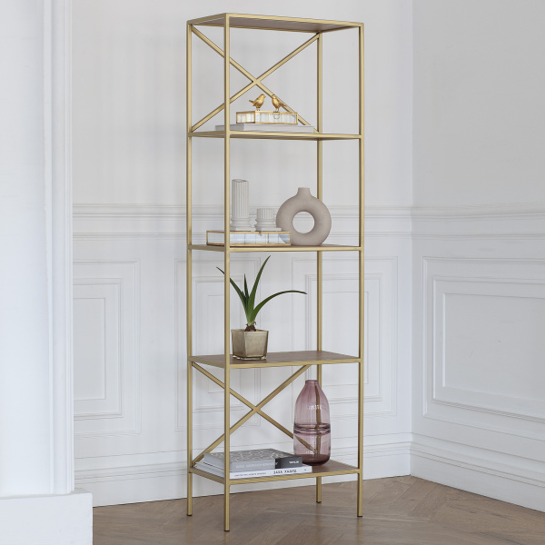 Стеллаж KARIN, золотой, ЛДСП Робиния, 55x30x175 Стеллаж KARIN, золотой, ЛДСП Робиния, 55x30x175