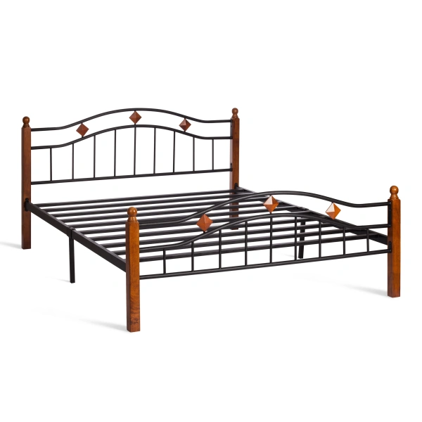 Кровать AT-126 дерево гевея/металл, 160x200 см (Queen bed), красный дуб/черный