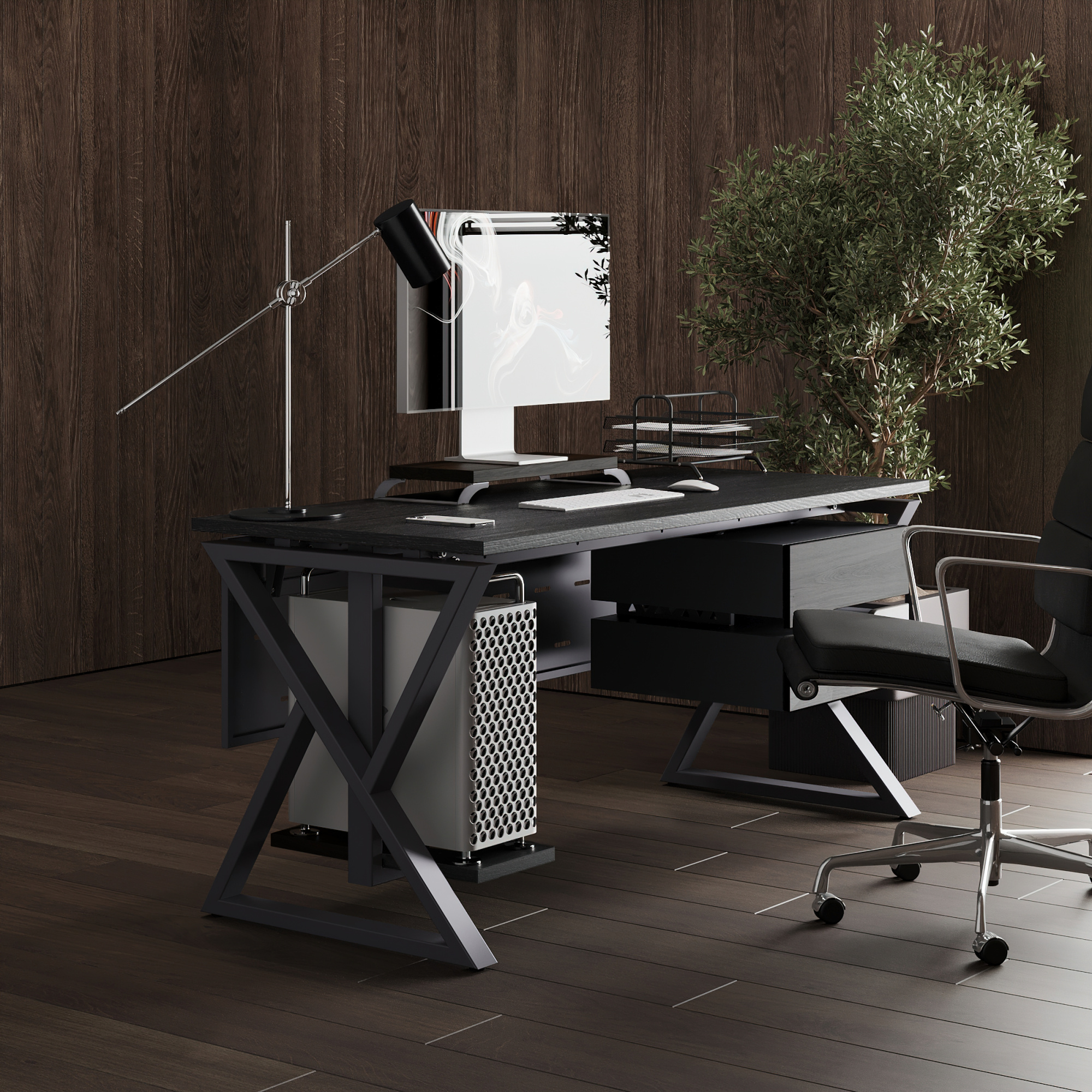 Стол офисный Kobor W-160/70 graphite/wood