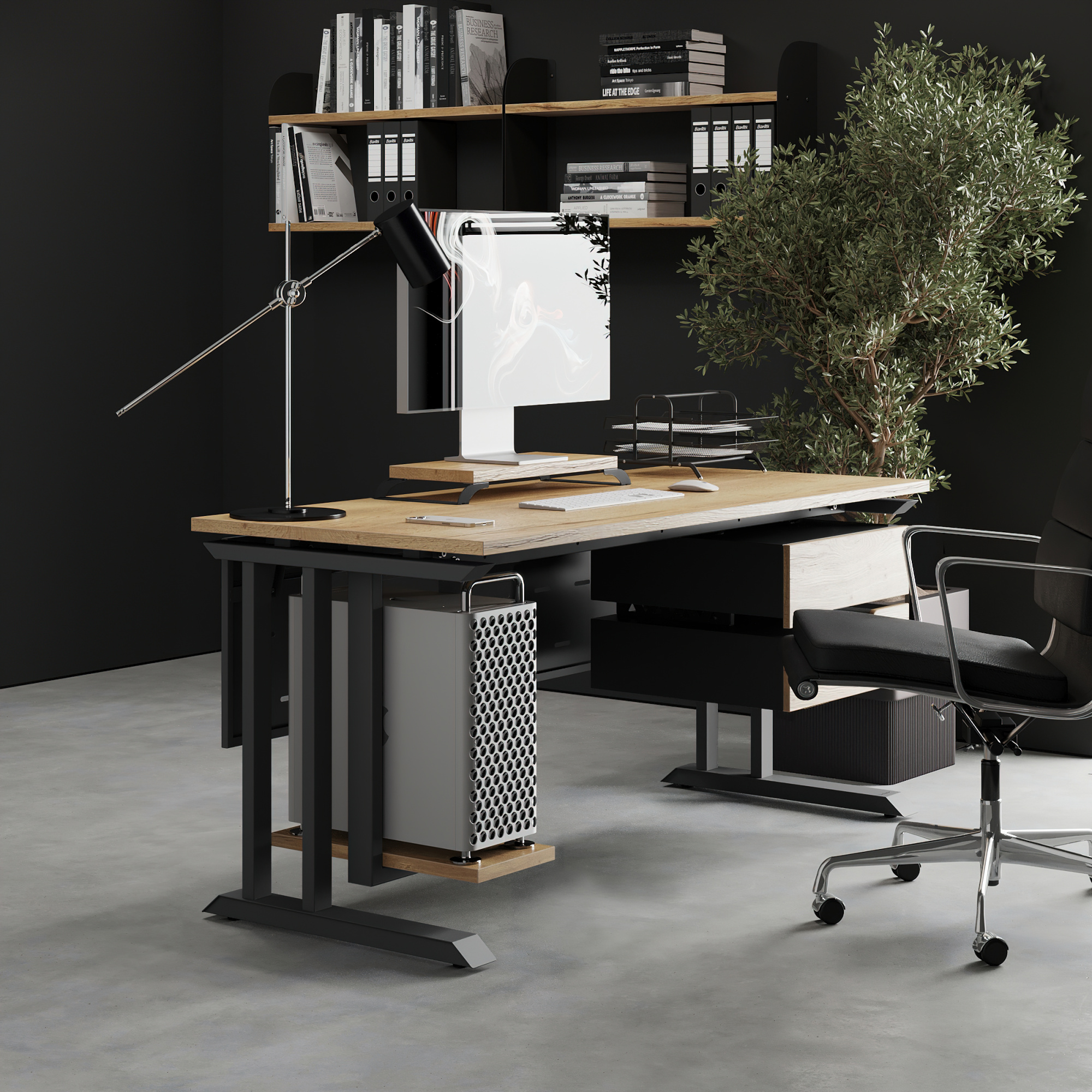 Стол офисный Kobor L1-100/60 black/natural