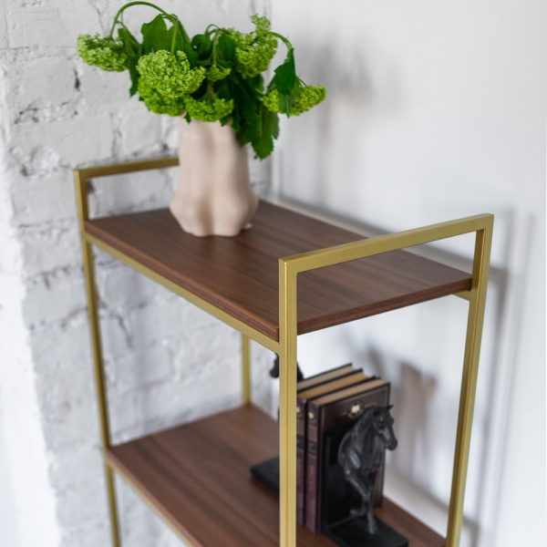 Стеллаж ALTO, золотой, ЛДСП Орех 55x30x145 Стеллаж ALTO, золотой, ЛДСП Орех 55x30x145