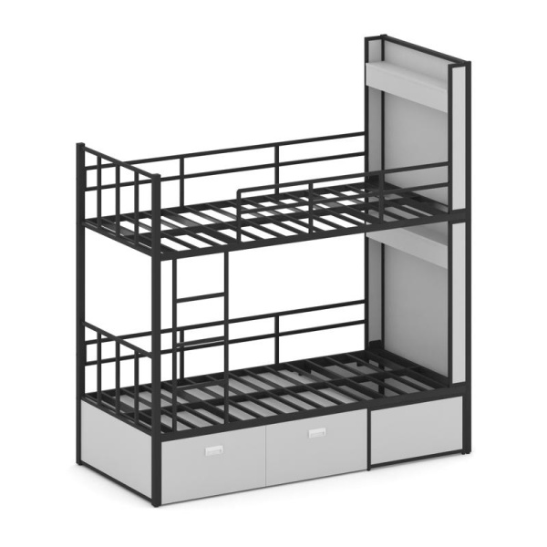 Overnight Кровать 2-х ярусная ON.K2-001 Серый/Металл Черный 2075*950*2260 Overnight Кровать 2-х ярусная ON.K2-001 Серый/Металл Черный 2075*950*2260