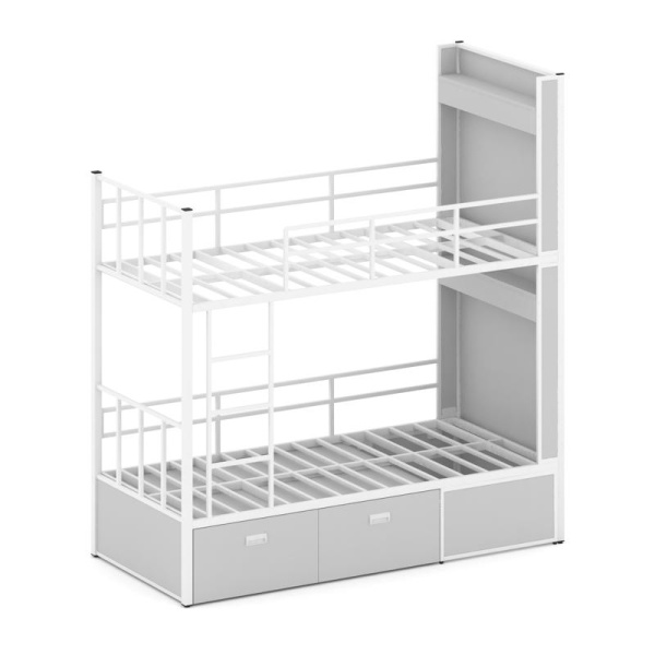 Overnight Кровать 2-х ярусная ON.K2-001 Серый/Металл Белый 2075*950*2260 Overnight Кровать 2-х ярусная ON.K2-001 Серый/Металл Белый 2075*950*2260