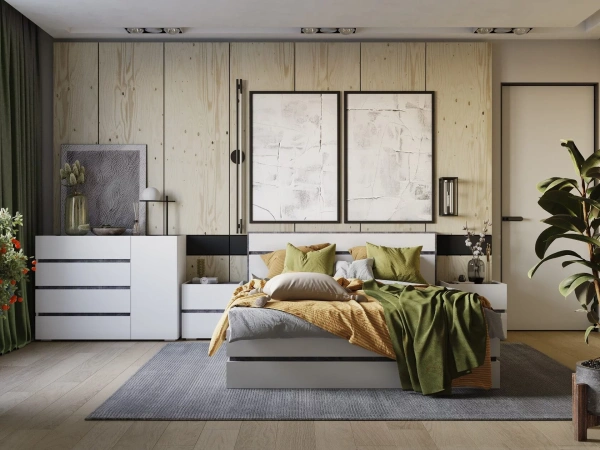 Комод Атлон белый / бетон темный