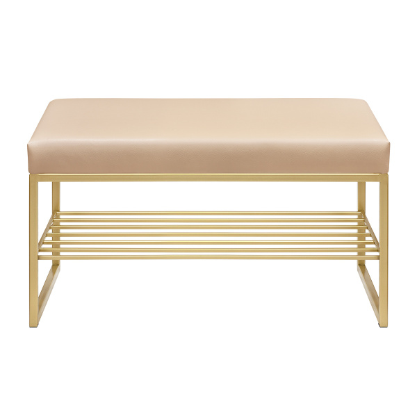 Банкетка RUBY MINI, золотой, экокожа Light Beige, 85x40x45