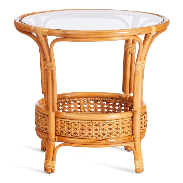 Комплект PELANGI 02/15 ( стол со стеклом + 4 кресла ) [без подушек] ротанг, кресло 65х65х77см, стол диаметр 64х61см, Honey (мед)