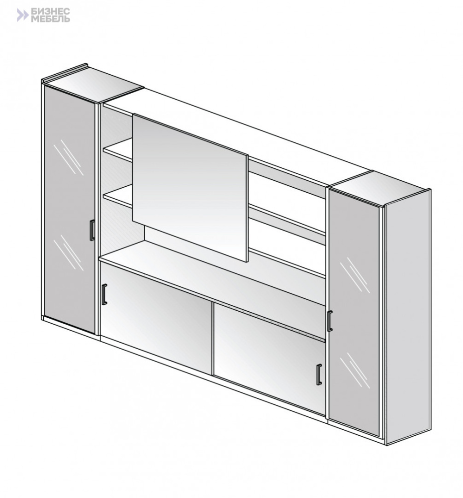 Буазери с 2 узкими шкафами стекл. Двери 1549 венге/стекло коричневое