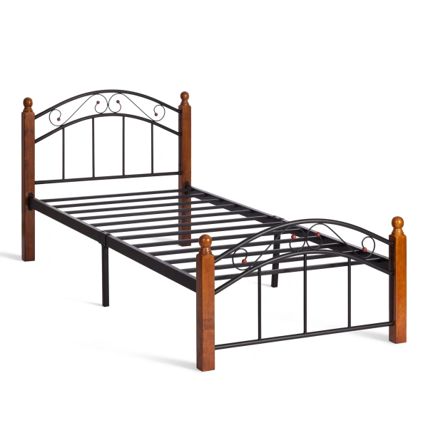 Кровать AT-8077 дерево гевея/металл, 90x200 см (Single bed), красный дуб/черный