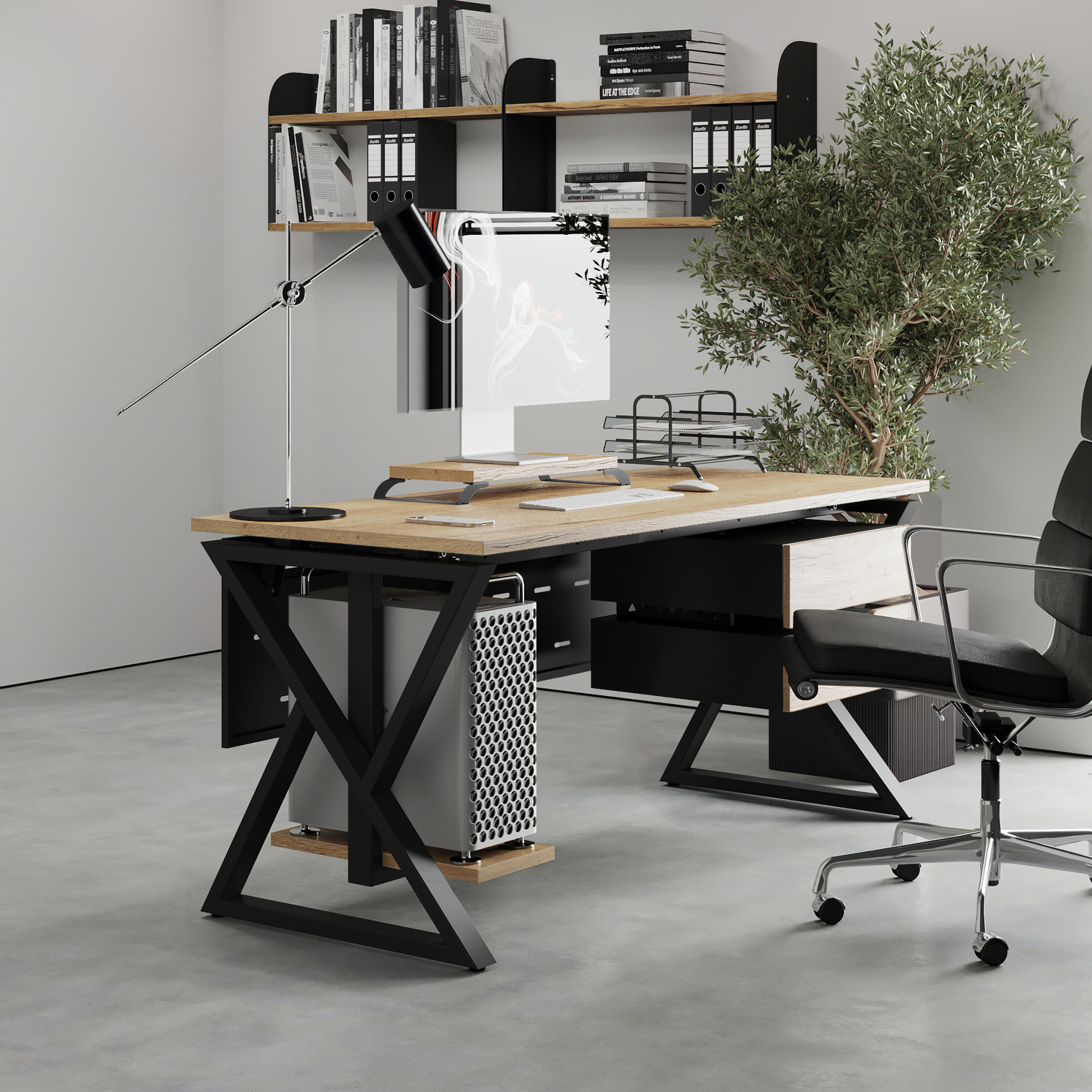 Стол офисный Kobor W-160/70 black/natural