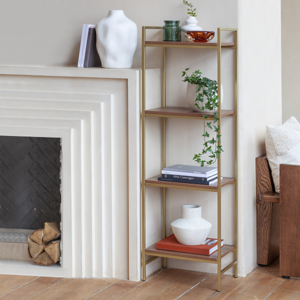 Стеллаж ALTO, золотой, ЛДСП Орех, 45x30x145 Стеллаж ALTO, золотой, ЛДСП Орех, 45x30x145