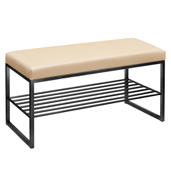 Банкетка RUBY MINI, черный, экокожа Light Beige, 85x40x45