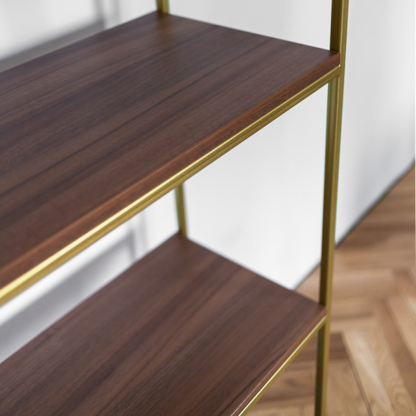 Стеллаж ALTO, золотой, ЛДСП Орех, 45x30x145 Стеллаж ALTO, золотой, ЛДСП Орех, 45x30x145