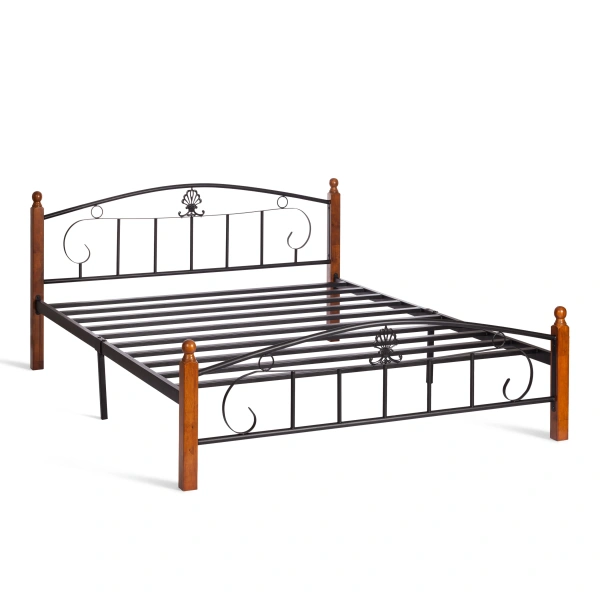 Кровать РУМБА (AT-203)/ RUMBA дерево гевея/металл, 160x200 см (Queen bed), красный дуб/черный