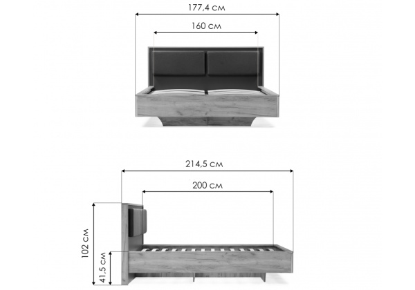 Кровать Клауд 160х200 парящая дуб крафт золотой / антрацит