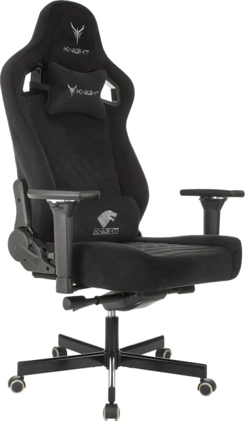 Кресло игровое Knight Hunter черный Alfa Black иск.замша крестов. металл