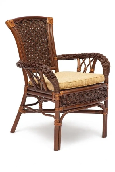 Комплект обеденный ANDREA ( стол со стеклом + 4 кресла + подушки) Pecan Washed (античн. орех), Ткань рубчик, цвет кремовый Комплект обеденный ANDREA ( стол со стеклом + 4 кресла + подушки) Pecan Washed (античн. орех), Ткань рубчик, цвет кремовый