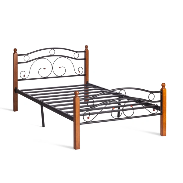 Кровать AT-803 дерево гевея/металл, 120x200 см (middle bed), красный дуб/черный