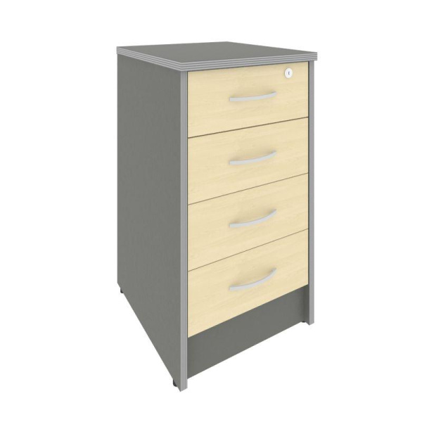 Riva Тумба приставная с фолдингом (4 ящика, с замком) А.ТП-4F-S Клен Металлик NEW 412*450*750