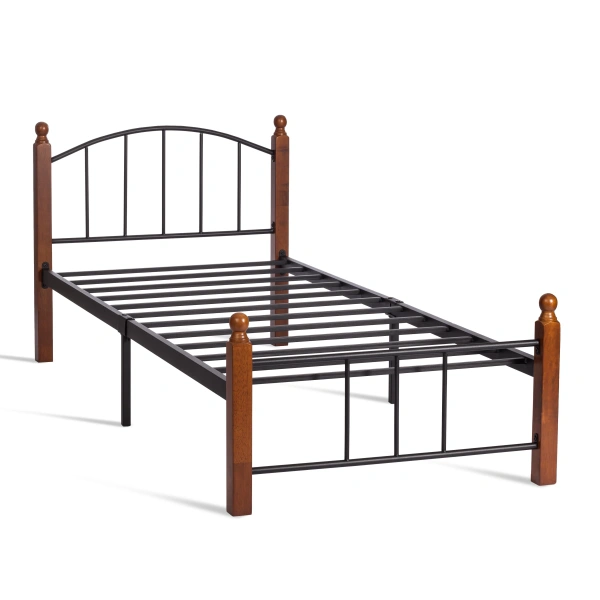 Кровать AT-915 дерево гевея/металл, 90x200 см (Single bed), красный дуб/черный