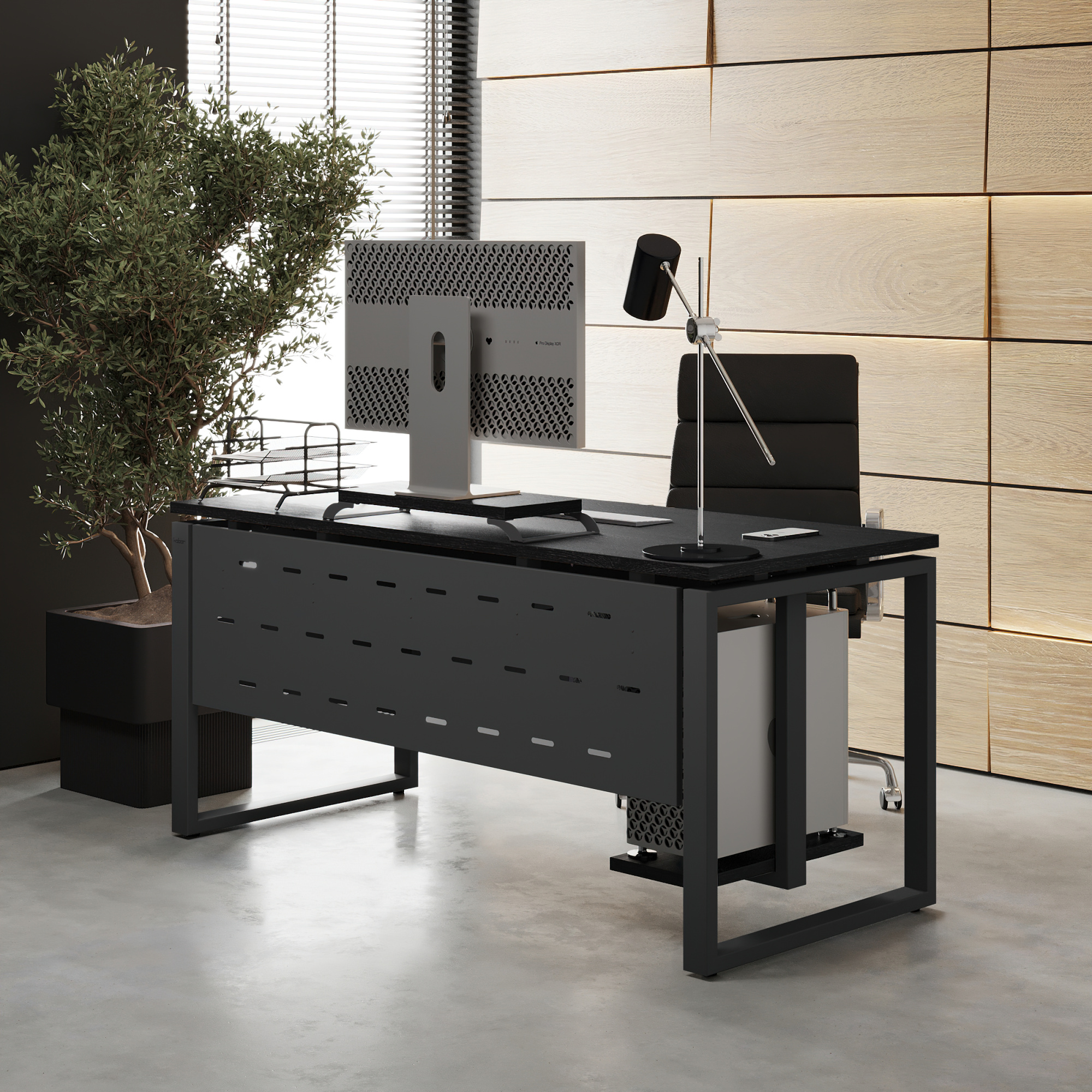 Стол офисный Kobor O1-160/80 black/wood