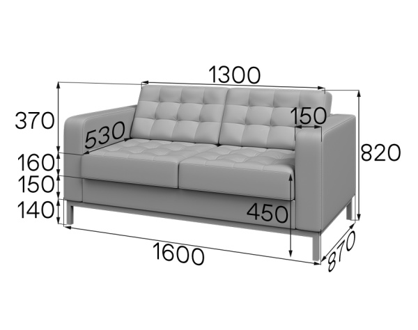 MVK58890 Диван 2-местный МК Kos2-2-mk Ecotex grey